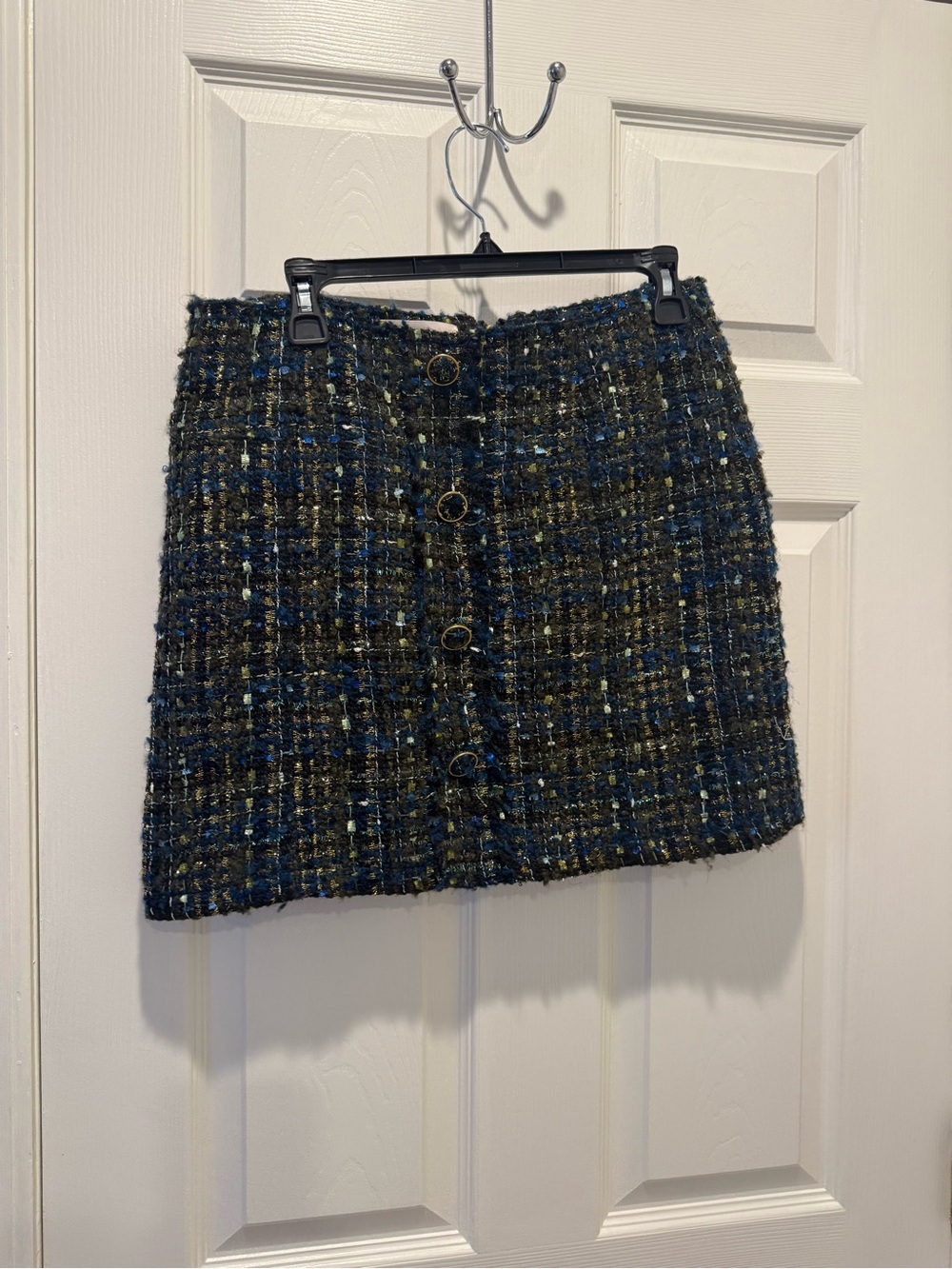 Adelyn Rae Tweed Mini Skirt in Navy and Olive
